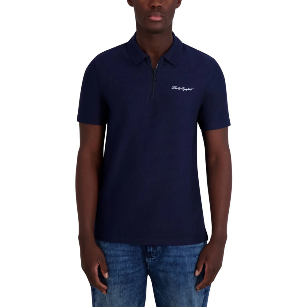 KARL LAGERFELD RIB ZIP SIGNATURE LOGO POLO SIZE‎ LARGE